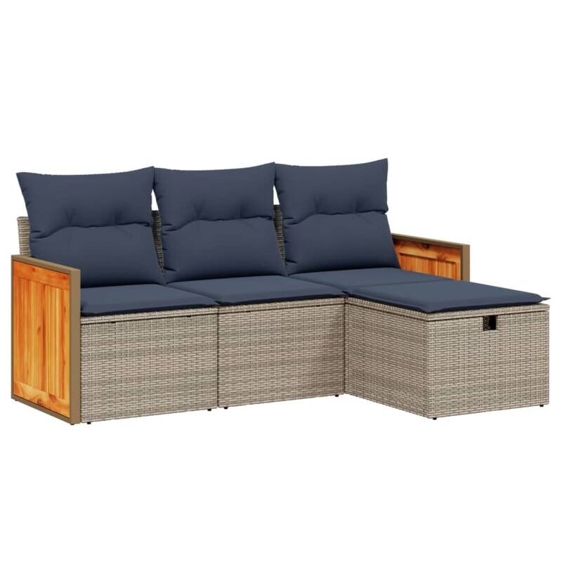 vidaXL 4 Piece Patio Sofa Set with Cushions Gray Poly Rattan - 21.7" x 24.4" x 27.2"