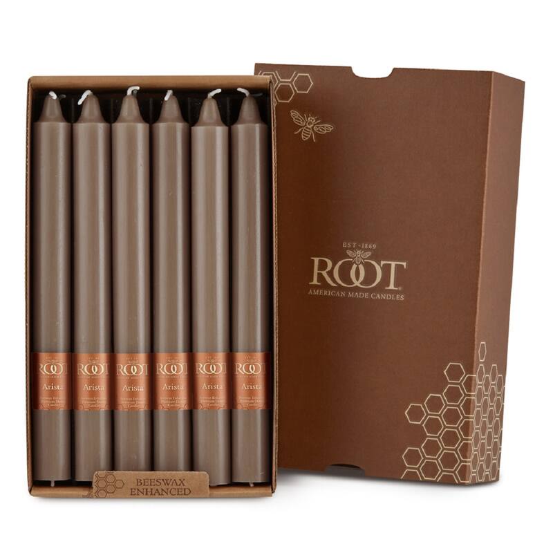 Root 9 inch Unscented Smooth Arista Taper Candles box of 12 - 9 x 7/8 - Portobello