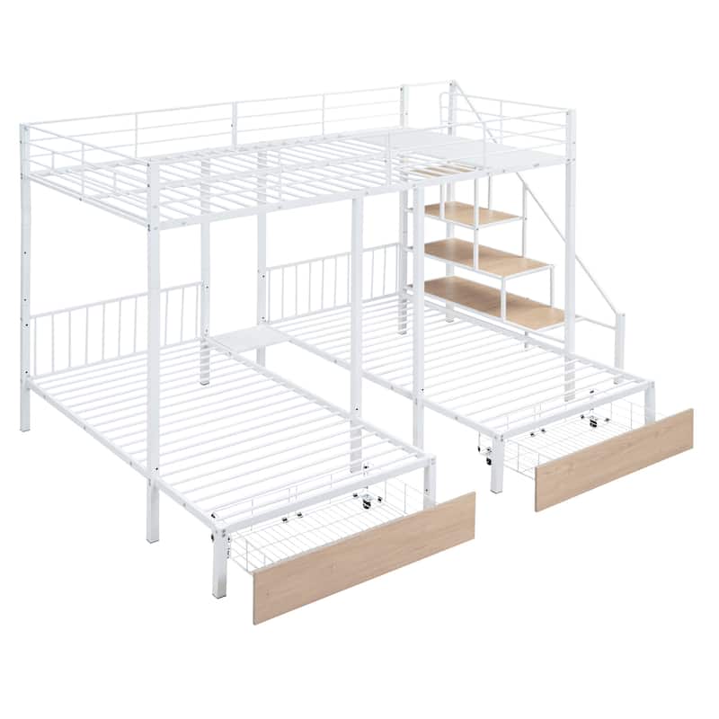 Versatile Full over Twin-Twin Triple Bunk Bed with Staircase and Storage Drawers