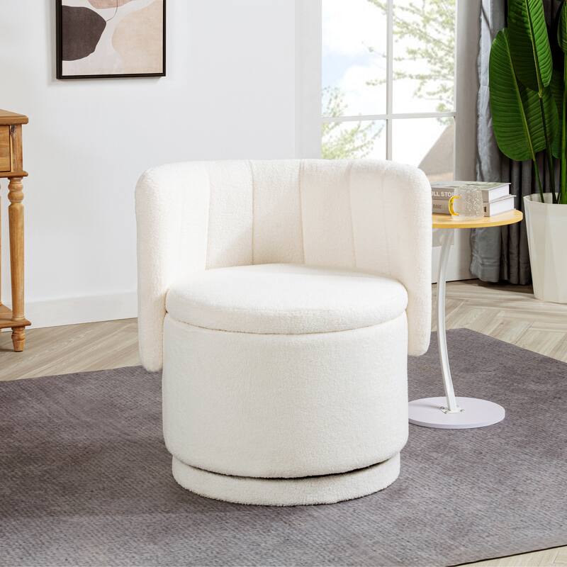 Boucle Swivel Chair with Storage Base - Beige