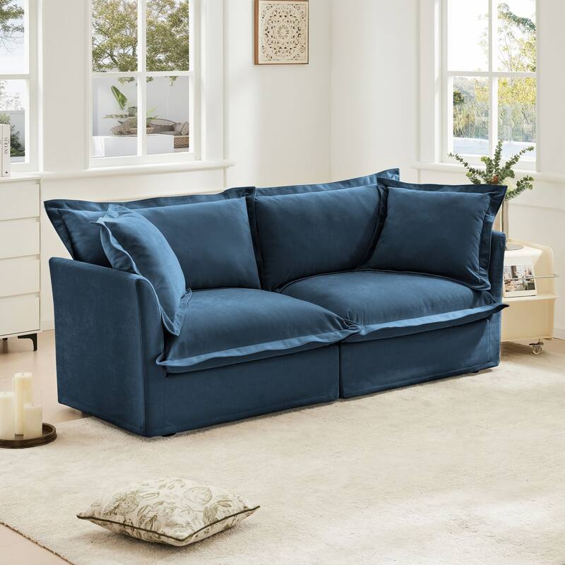 Modern 2 Seater Upholstered Sofa with 2 Pillows