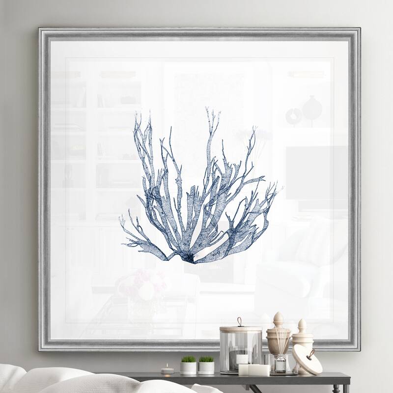 Navy Seaweed IV -Black Framed Print