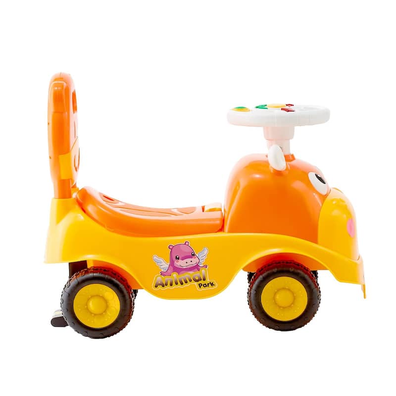 Kids Ride-On Toy with Music, Horn, and Under-Seat Storage - 19.7 x 9.4 x 16.3 in