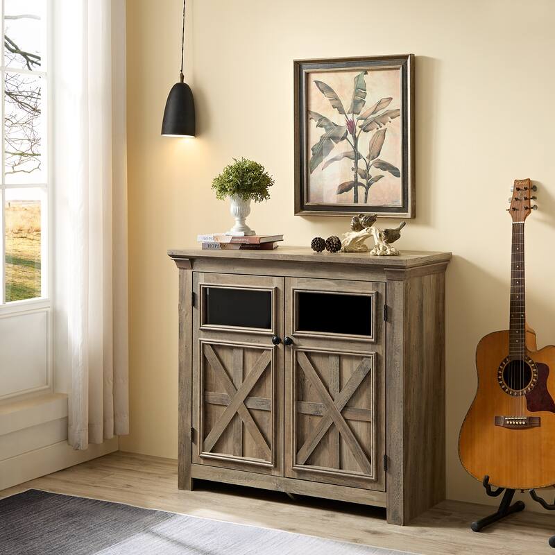 Farmhouse Coffee Bar Cabinet Kitchen Sideboard Buffet Cabinet with Adjustable Shelves, Gray Wash Entryway Storage Cabinet