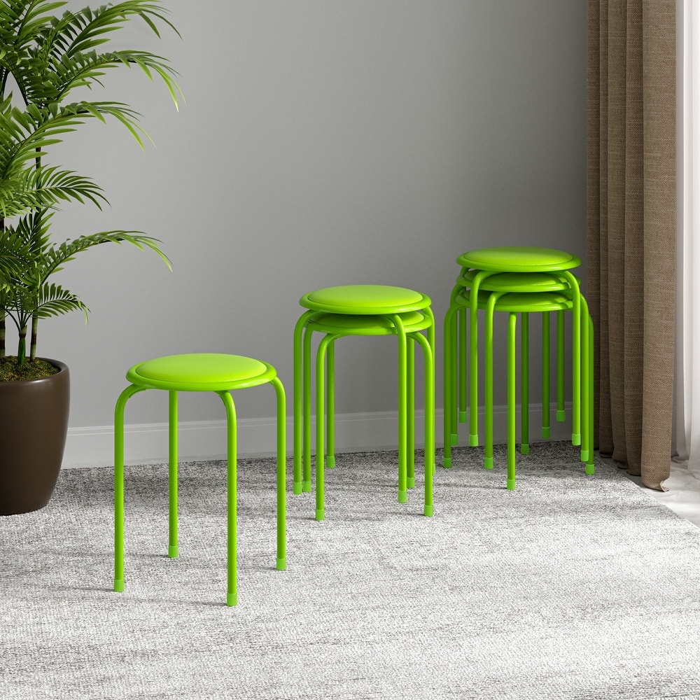Javlergo Set of 6 Stackable Backless Stools PVC Padded Round Seats with Metal Frame Indoor Outdoor Use for Kitchen Livingroom