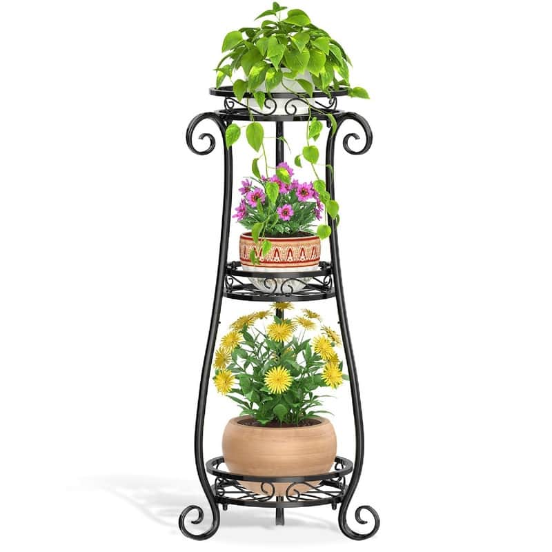 3 Tier Black Metal Plant Stand - 14"D x 14"W x 34"H - Black