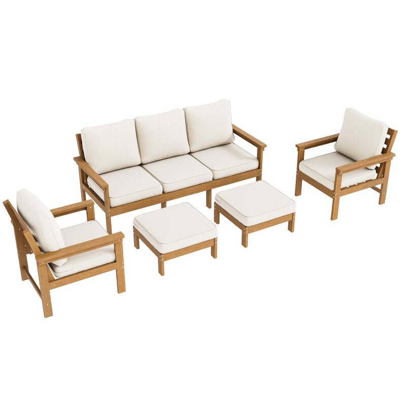 All-weather HIPS Outdoor Sofa Set with Detachable Cushions (Set of 5)