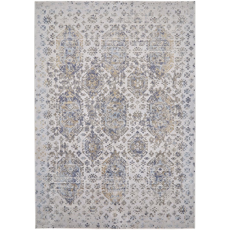 Crowford Vintage Oriental Style Rug, White/Gold, Accent Rug - 10'-4" x 13'-6" - Rich Gold/Midnight Navy Blue/Bright White