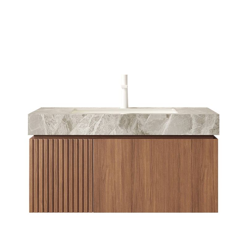 30"/36"/48" Wall-Mounted Bathroom Vanity with Ceramic Sink, Sintered Stone Countertop Floating Bathroom Storage Cabinet