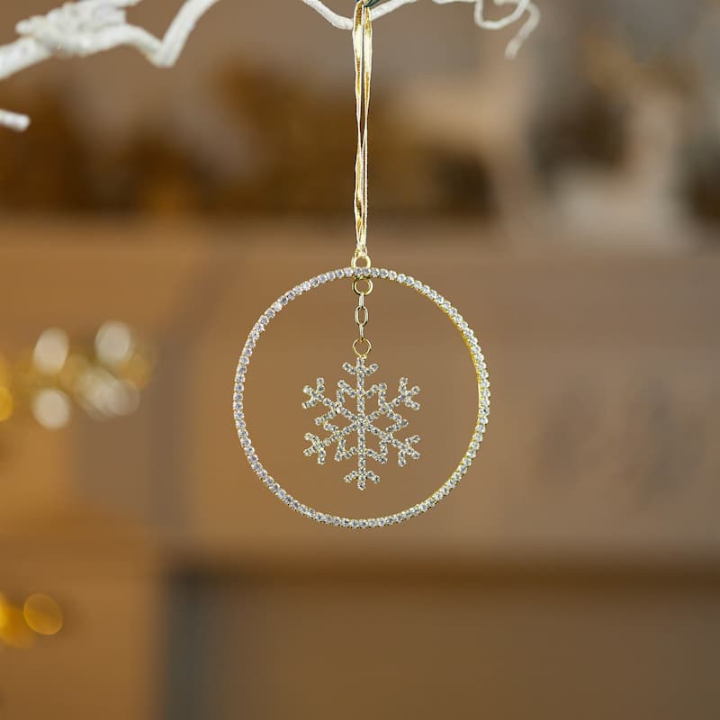Glass Beaded Snowflake Disc Christmas Ornaments - 4" - Gold - 12ct