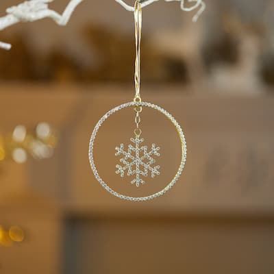 Glass Beaded Snowflake Disc Christmas Ornaments - 4" - Gold - 12ct