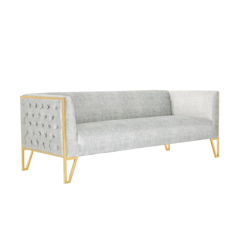Manhattan Comfort Vector 81.5 in. Grey and Gold Velvet 3-Seat Sofa