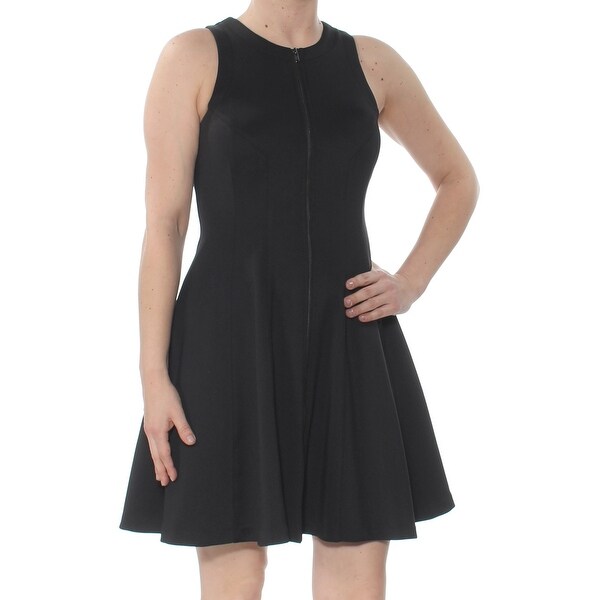 black sleeveless fit and flare dress