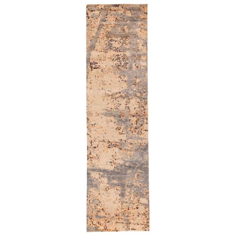 ECARPETGALLERY Hand-knotted Legacy Beige, Dark Grey Silk, Wool Rug - 2'7 x 10'2