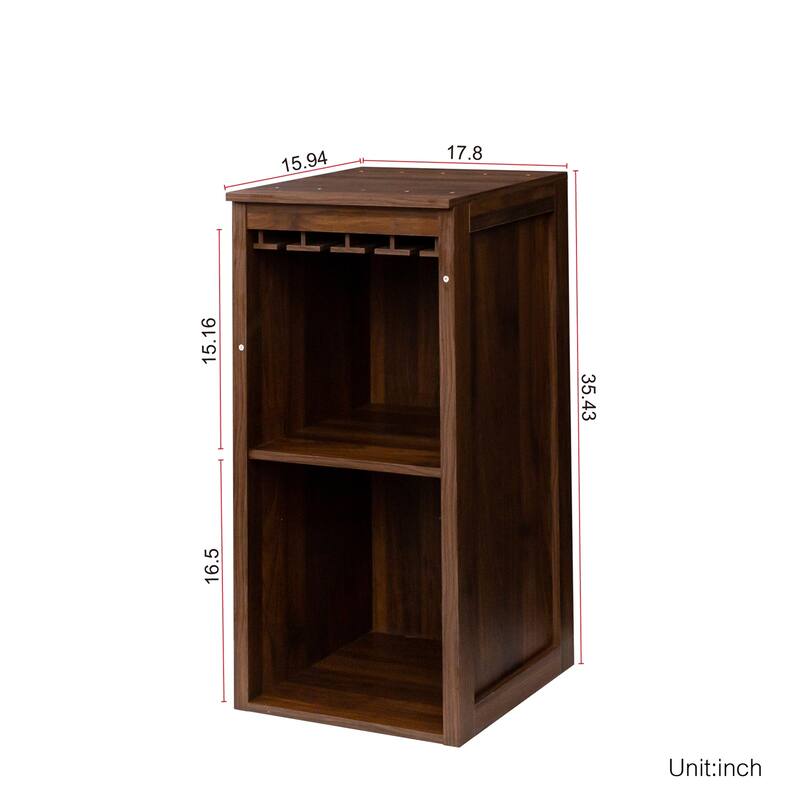 Modular Wine Bar Cabinet with Storage Shelves and Hutch Brown Walnut Color