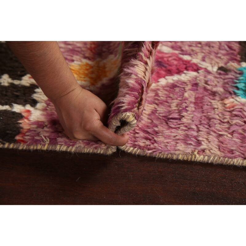 Tribal Geometric Moroccan Oriental Wool Runner Rug Hand-knotted Carpet - 2'6" x 12'7"