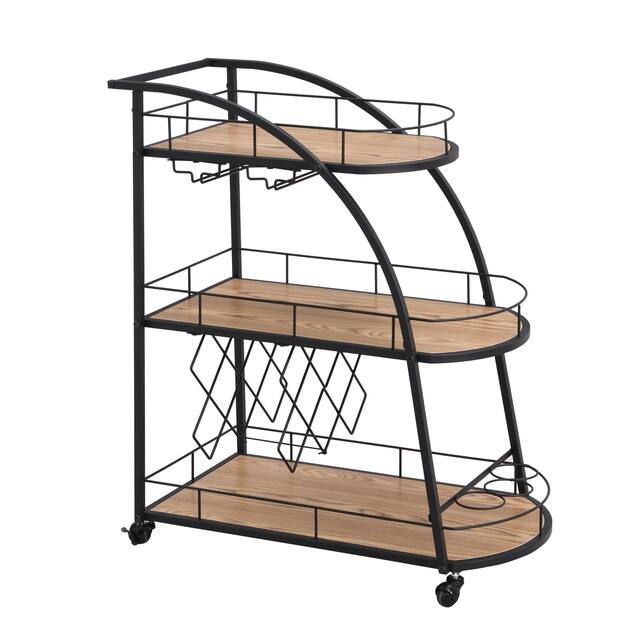 Mobile Bar Cart Serving Wine Cart with Wheels, 3-tier Metal Frame Elegant Wine Storage