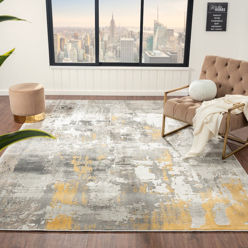 N Natori Serengeti Brushstroke Abstract Area Rug - 9'6" x 13' - Pale Gold