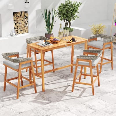 3 /5 PCS Patio Bar Set Counter Height Table w/ Cushioned Barstools