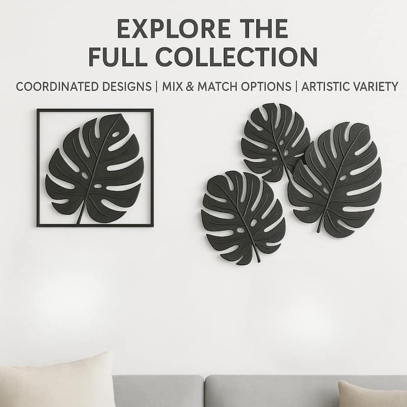 Black Green Portrait Metal Leaf Wall Art 24x22 Botanical Decor