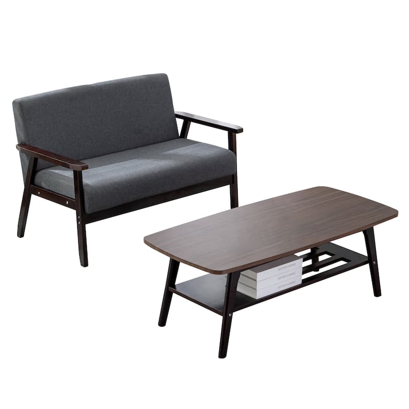 Gala 45, 47 Inch Modern Loveseat and Coffee Table Set, Dark Gray, Brown - Dark Gray, Espresso - 2 Piece