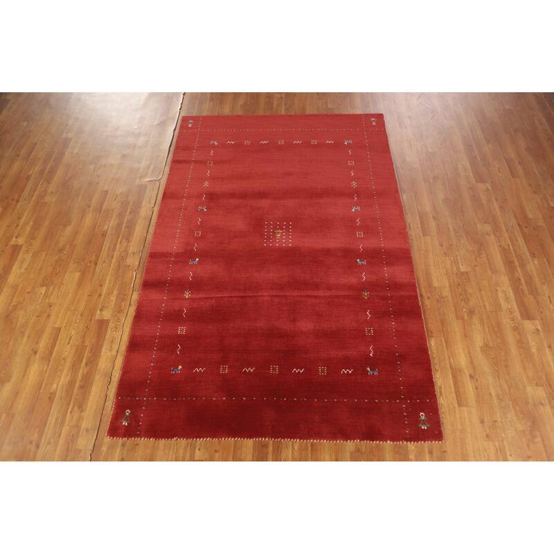 Red Tribal Gabbeh Oriental Area Rug Hand-Knotted Wool Carpet - 4'11" x 7'7"