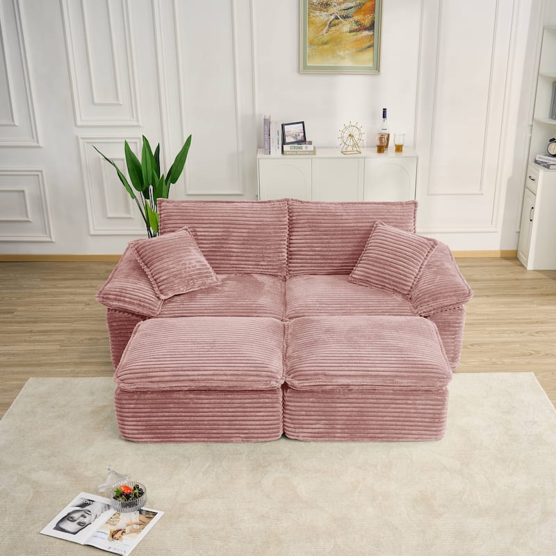 Rossetta 2-Seat Oversized Personalized Corduroy Soft Modular No Assembly Sofa with 2 Movable Ottoman