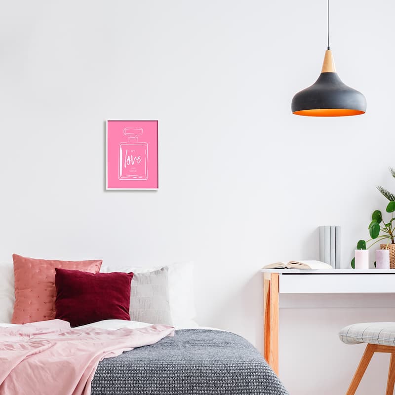 Stupell Casual Glam Perfume Bold Pink Love Calligraphy Framed Wall Art, Design by Martina Pavlova