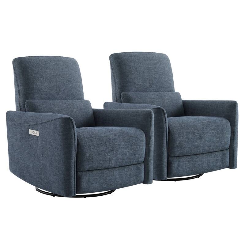 Spruce & Spring Asher Power Swivel Glider Recliner - Blue-Fabric-Set of 2