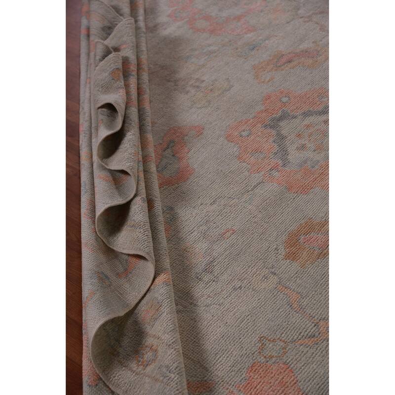 Hand Knotted Oriental 100% Wool Carpet Transitional All-Over Beige & Ivories Oushak Area Rug - 11' 9'' X 9' 4''