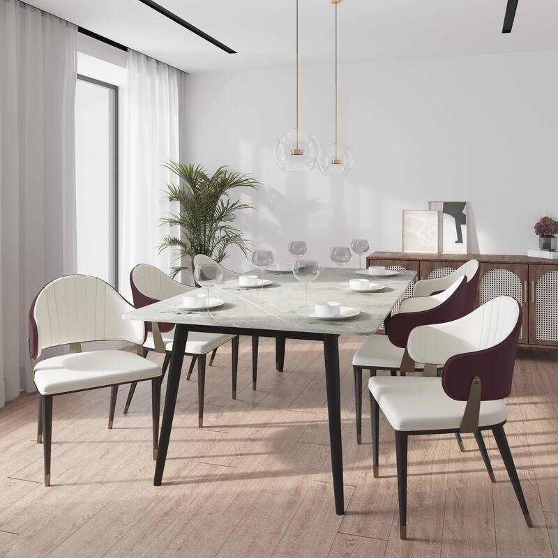 Zayle 7-Piece Dining Set 55-Inch Sintered Stone Tabletop Dining Table and 6 Arm Chairs