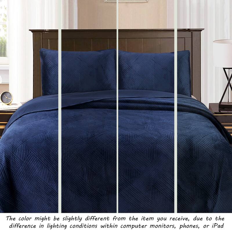 Cozy Line Soft Velvet Basket Weave Stripe Solid Poly Cotton Quilt Bedding Set