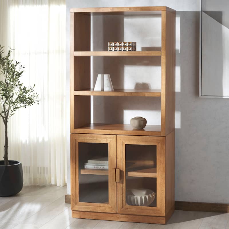 SAFAVIEH Couture Roades 3-Shelf Glass Cabinet Bookcase - 36"W x 18"D x 78"H - Natural
