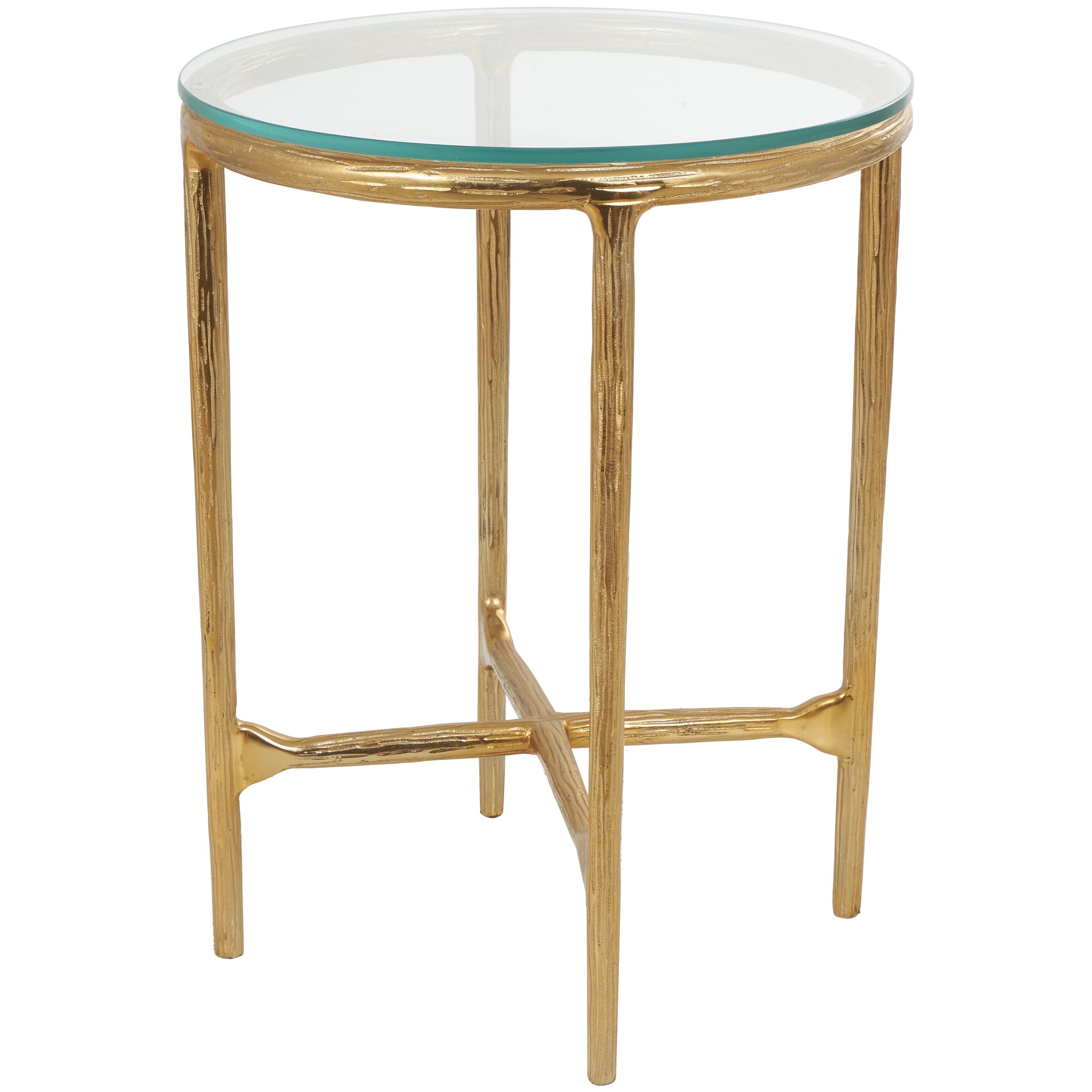 Roche River Decor - Aluminum Metal Textured Accent Table with Tempered Glass Tabletop - Gold or Silver