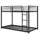 preview thumbnail 8 of 11, Black Twin over Twin Size Metal Low Bunk Bed with Ladder & Fence