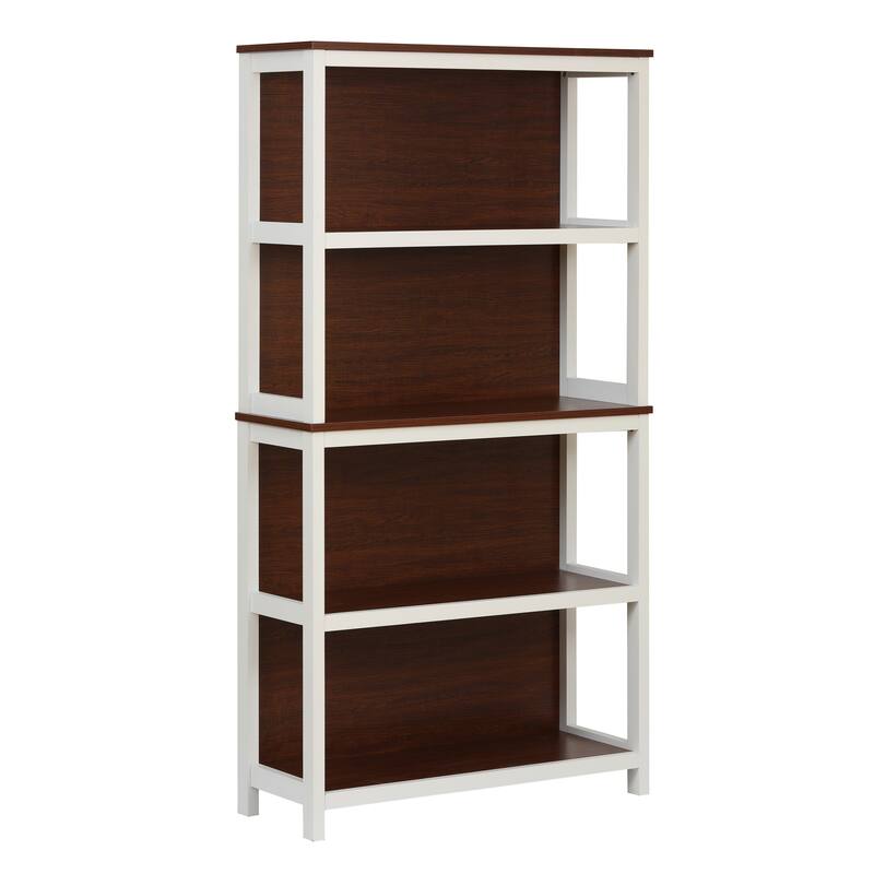 4-Shelf 59.5" H x 31.38" W Cherry and White Manufactured Wood Bookcase - 59.5" H x 35.38" W x 11.8" D