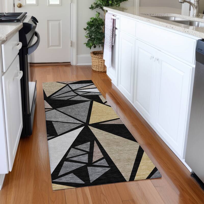 Premium Washable Super Soft Contemporary Mosaic Mayfield Rug - Black - 2'3" x 7'6"