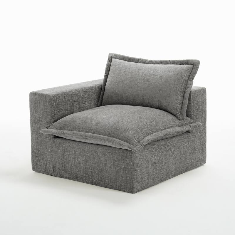 42"W Chenille Upholstered No Assembly Corner Chair - Left Facing - Grey