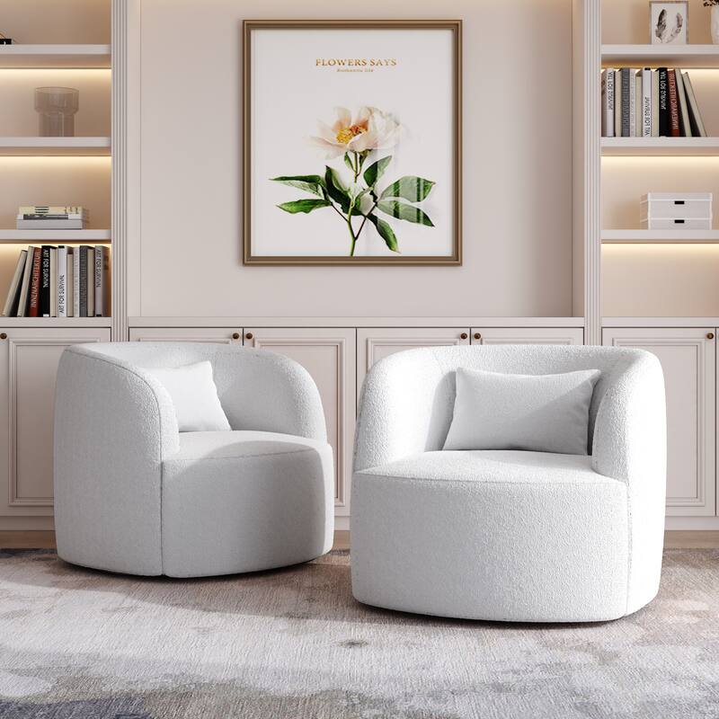 Modern Accent Chair Boucle Swivel Barrel Chair Set of 2