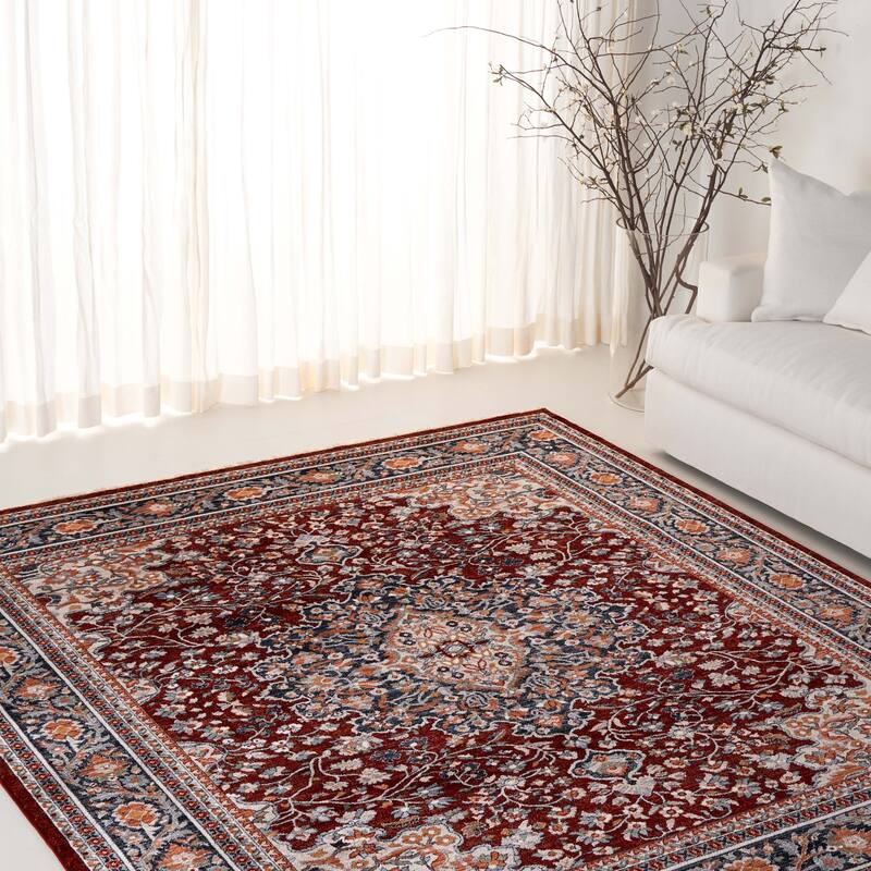 SAFAVIEH Lauren Ralph Lauren Kitza Transitional Rug - 6'7" Square - Red/Navy