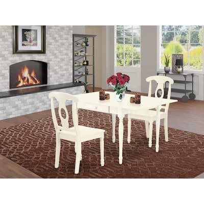 HomeStock 3-Pc Linen White Finish Solid Wood Top with Dropleaf Dining Table Set