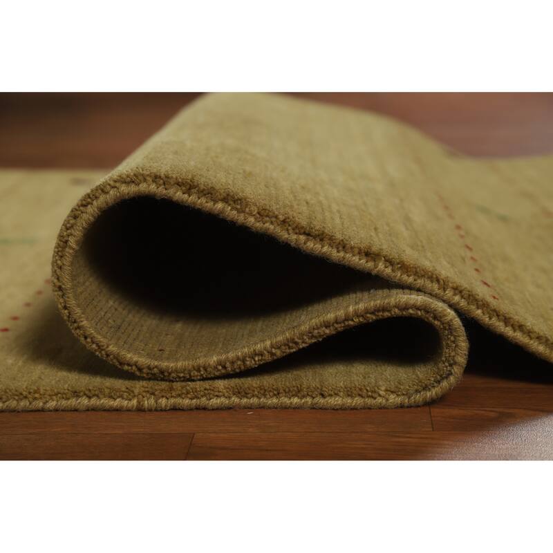 Green Tribal Gabbeh Indian Rug Hand-Knotted Wool Carpet - 3'3" x 5'1"