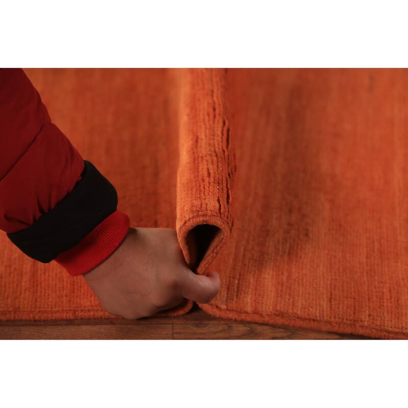 Orange Gabbeh Modern Area Rug Hand-Knotted Stripe Wool Carpet - 4'11" x 6'8"