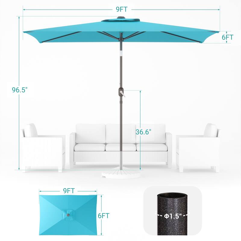 BONOSUKI 6x9FT Patio Market Umbrellas Table Umbrella with Tilt Button
