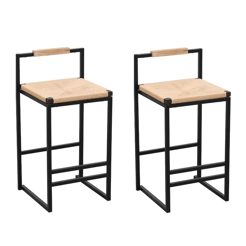 Ostweer Furniture Set of 2 Paper Rope Woven Bar Stools - Natural