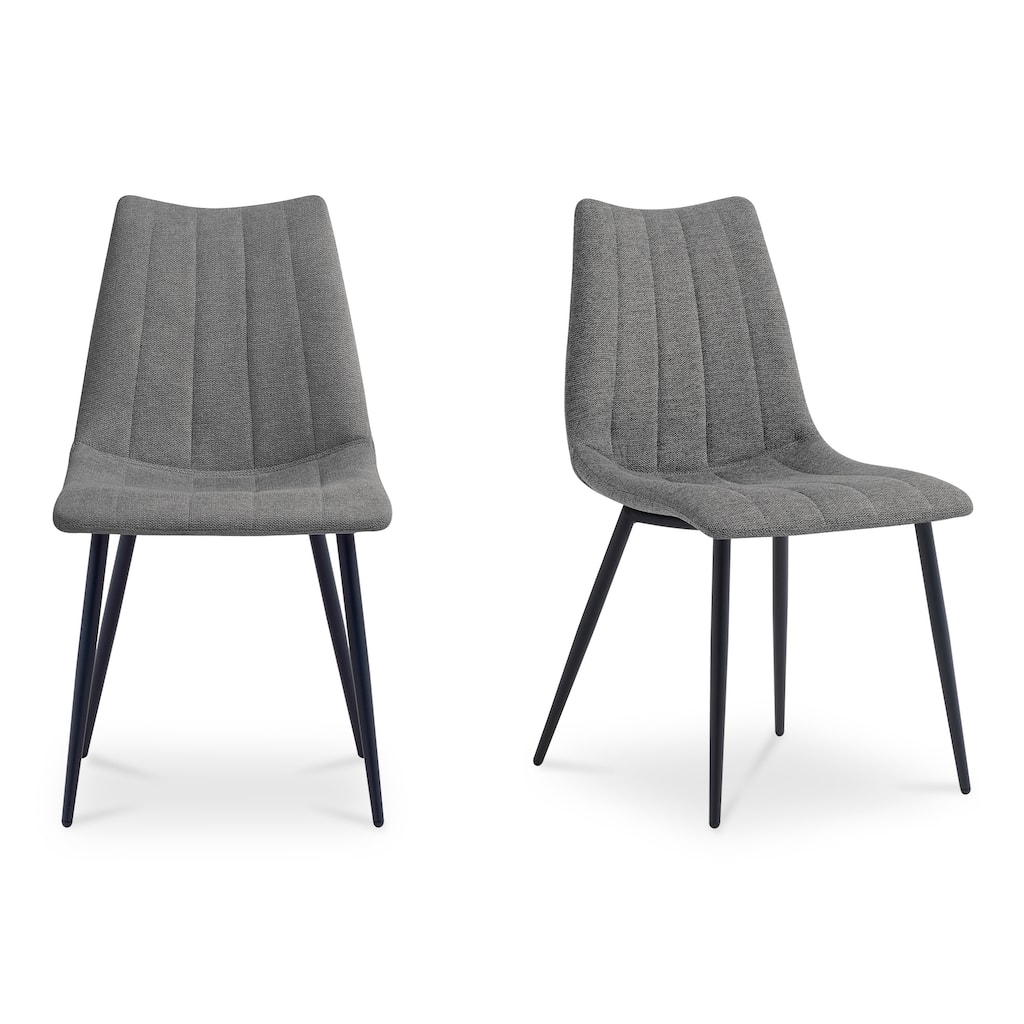 NADAAL STUDIOS Florian Dining Chair, Performance Fabric Upholstery, Vertical Stitching, Dark Grey - Set of 2