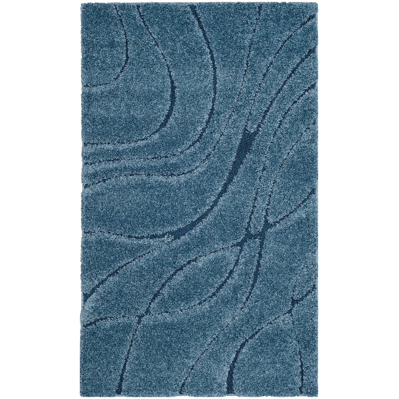SAFAVIEH Florida Shag Sigtraud Abstract Waves 1.2-inch Thick Rug - 2'3" x 5' - Light Blue/Blue - Rectangle
