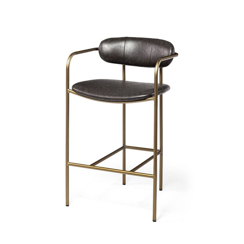 Gold Brown Faux Leather Low Back Bar Stool with Footrest