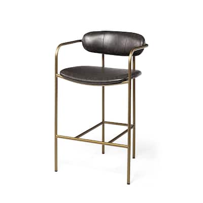 Gold Brown Faux Leather Low Back Bar Stool with Footrest
