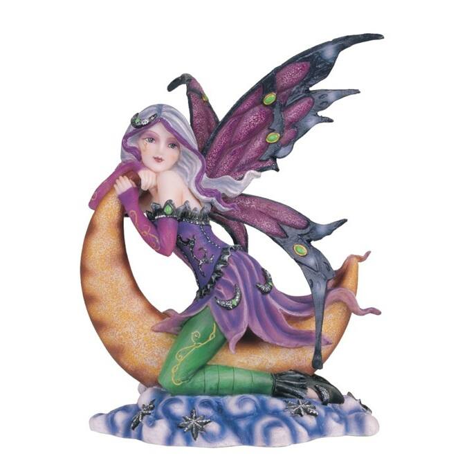 Q-Max 7" H Purple Fairy Sitting on Moon Statue
